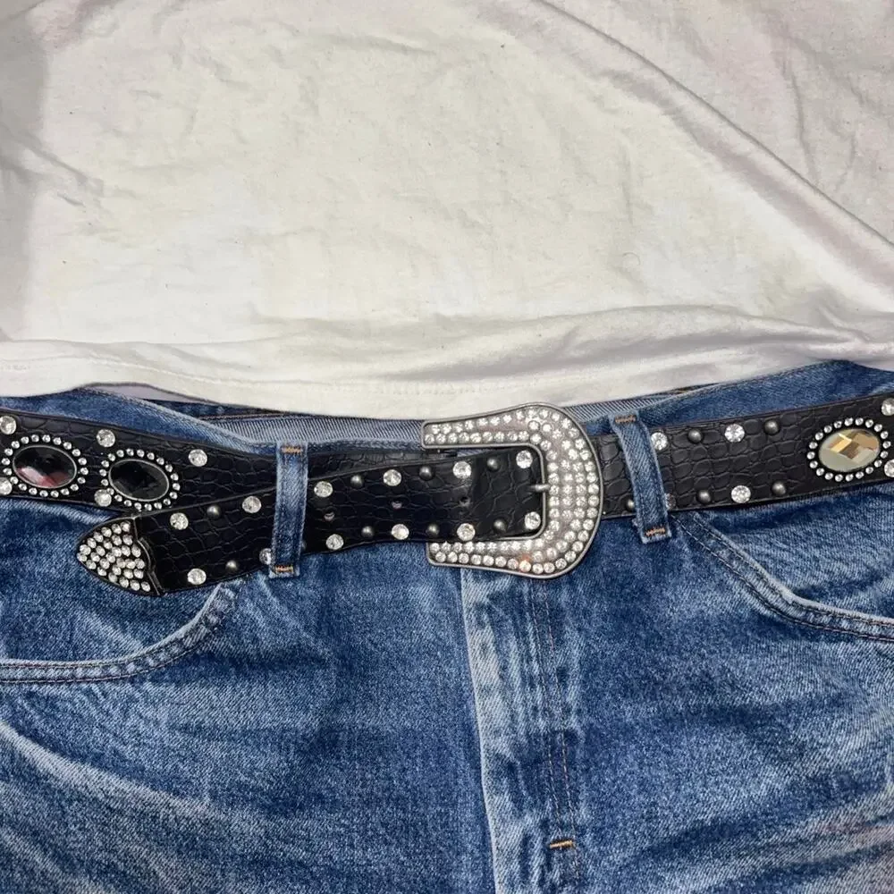 Western vintage black studded belt
